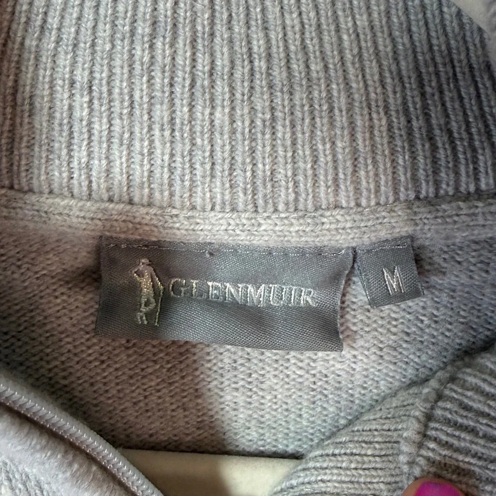Glenmuir 1/4 Zip Sweater Men's Med Grey Lambswool Blend Houndstooth Golf Old $